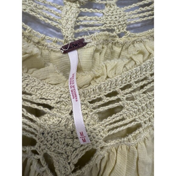 Free People Lime Bohemia Embroidered Top Small  Crochet Boho Peasant Flowy - Picture 6 of 6